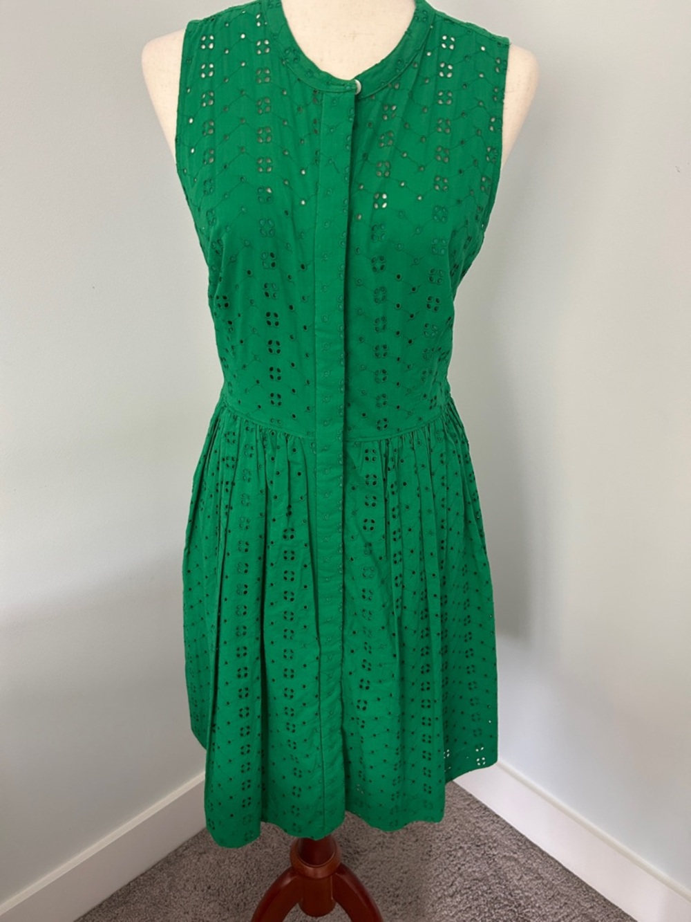 J. Crew Sleeveless Green Eyelet Mini Dress